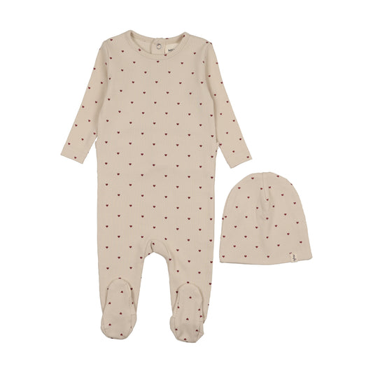 Heart printed footie + beanie