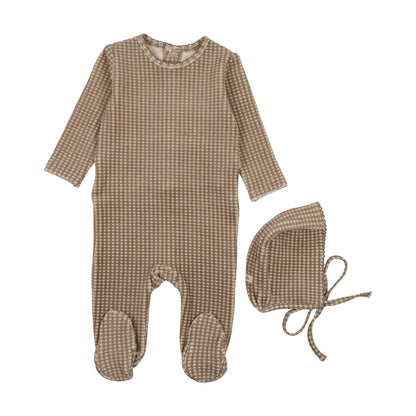 Velour gingham footie + bonnet