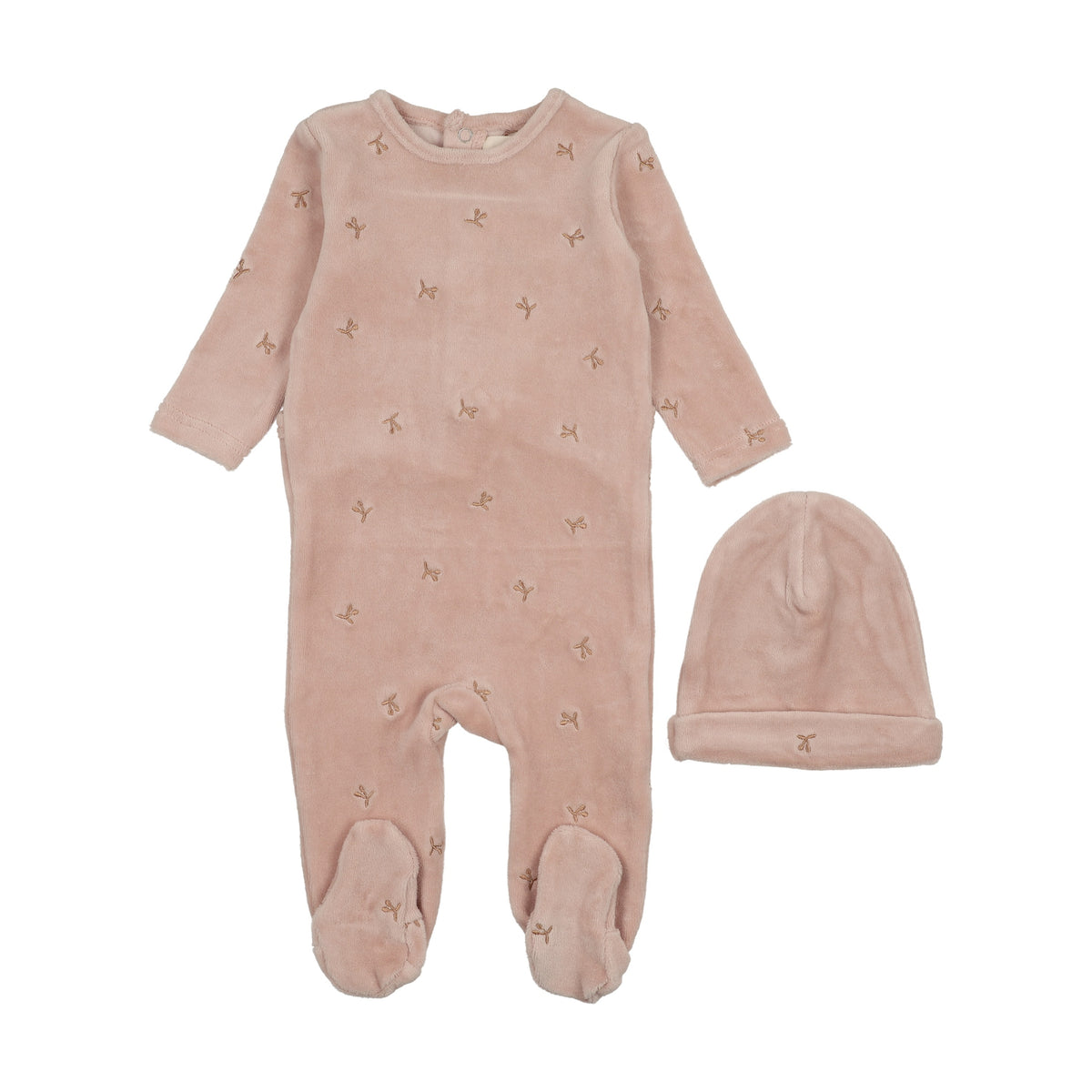 Velour scattered cherries footie + beanie-1