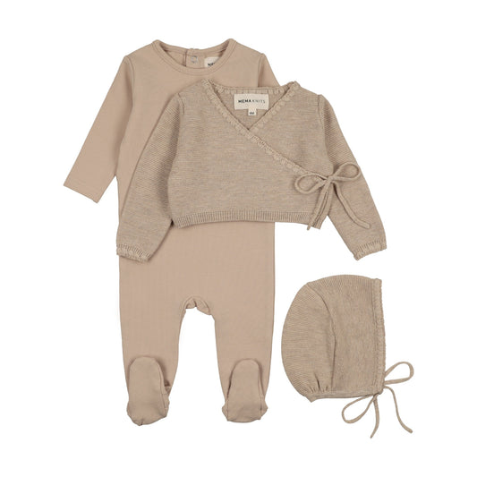 Embroidered edge knit sweater and bonnet + base footie