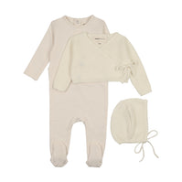 Embroidered edge knit sweater and bonnet + base footie
