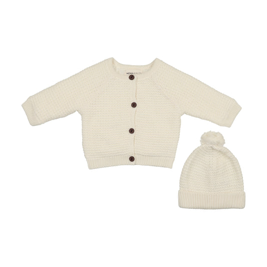 Knit Sherpa Lined Jacket + Pompom beanie