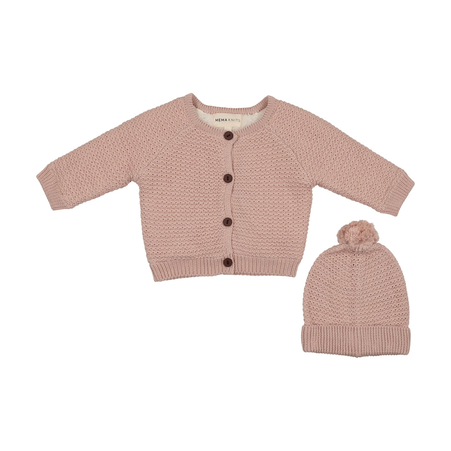 Knit Sherpa Lined Jacket + Pompom beanie