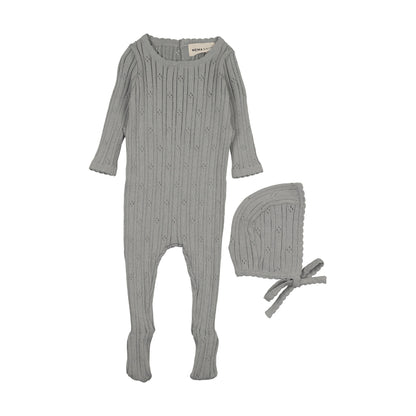 Pointelle knit footie + bonnet (M430)