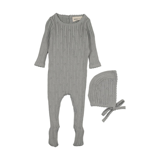 Pointelle knit footie + bonnet (M430)