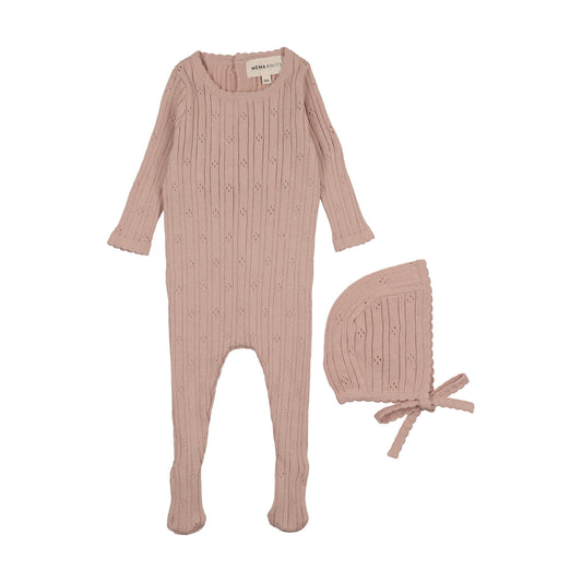 Pointelle knit footie + bonnet (M430)