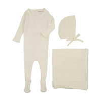 Pointelle knit three piece set