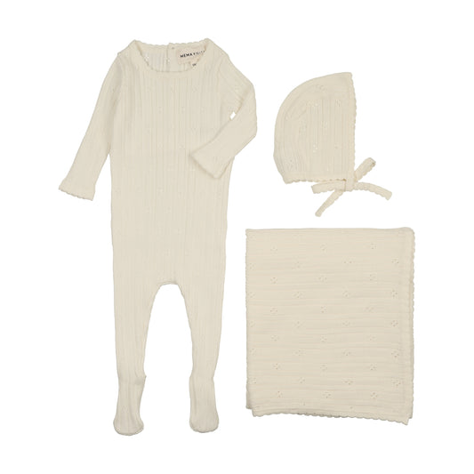 Pointelle knit three piece set