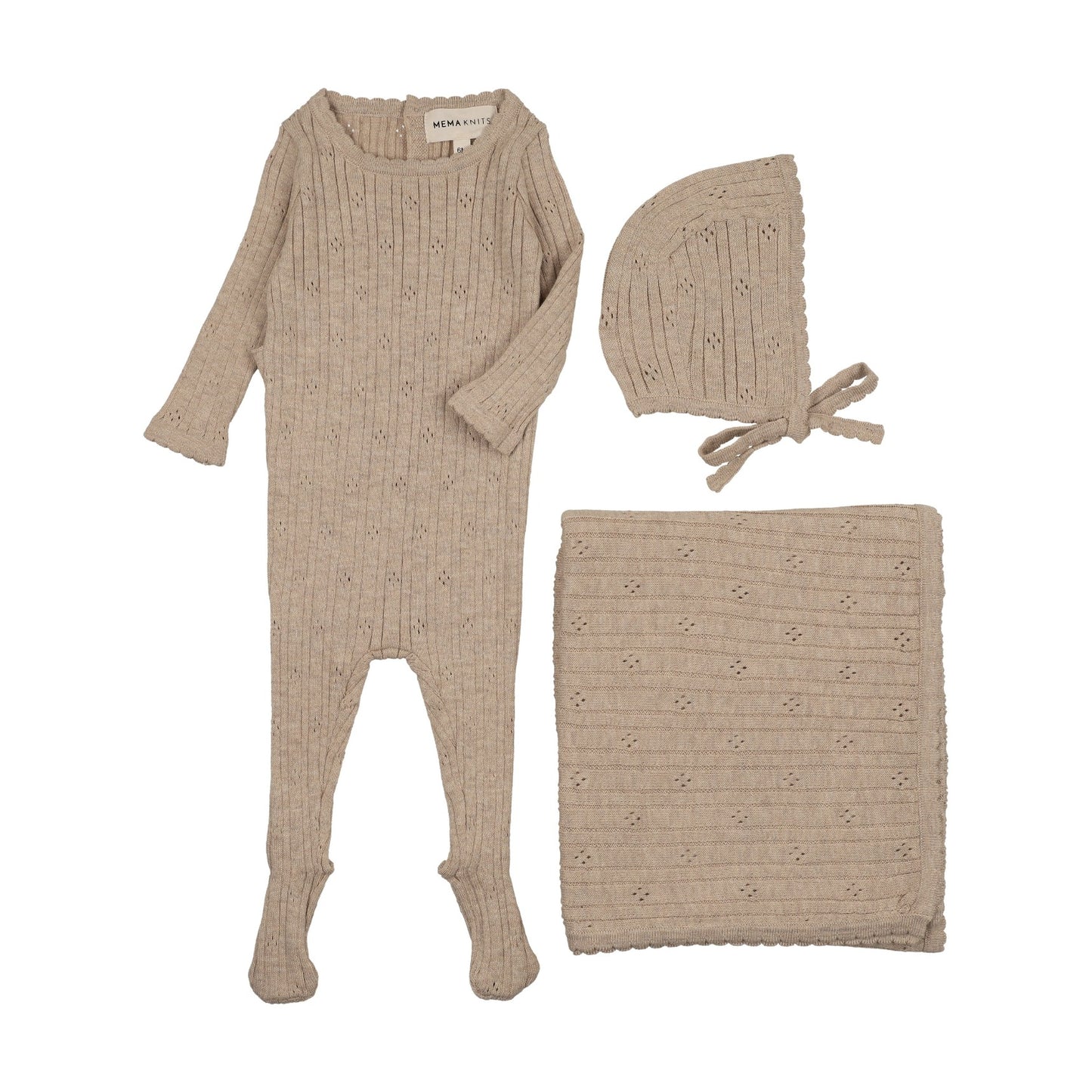 Pointelle knit three piece set