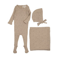 Pointelle knit three piece set