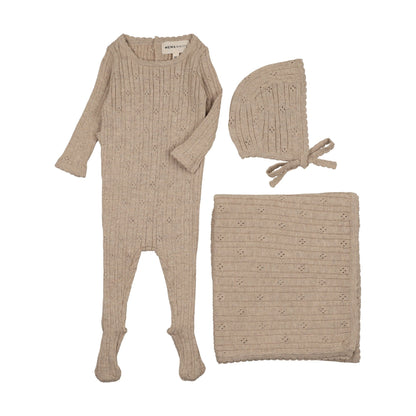 Pointelle knit three piece set