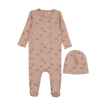 Bow print footie + beanie