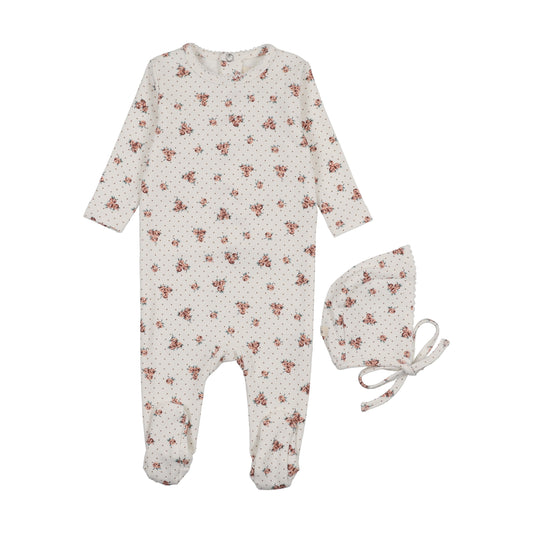 Floral Printed footie + bonnet