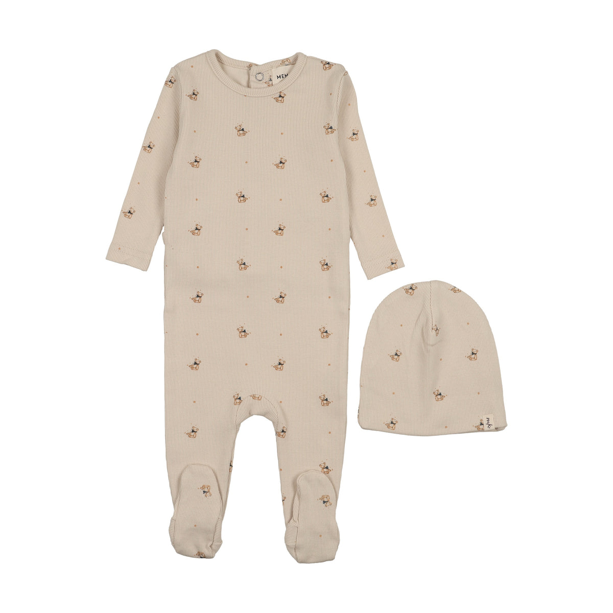 Teddy Bear print footie + beanie-1