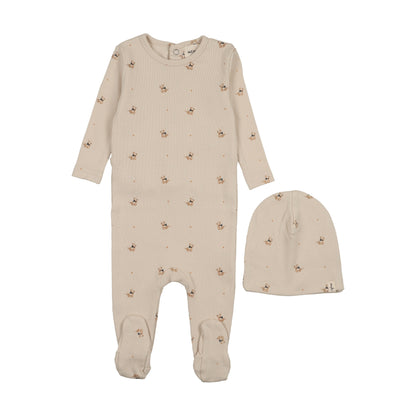 Teddy Bear print footie + beanie