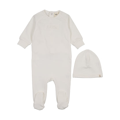 Embossed sweatshirt footie + Beanie