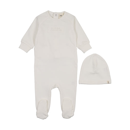 Embossed sweatshirt footie + Beanie