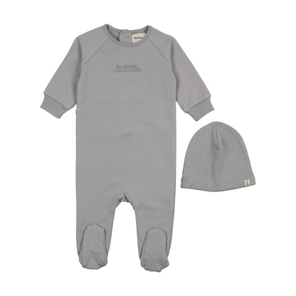 Embossed sweatshirt footie + Beanie