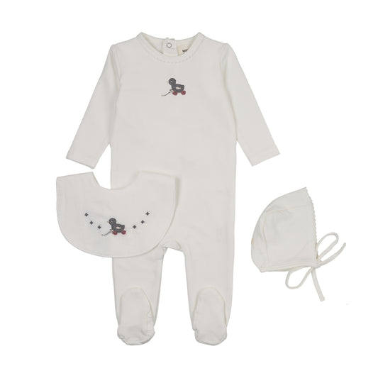 Embroidered Duck Footie + Bonnet + Bib