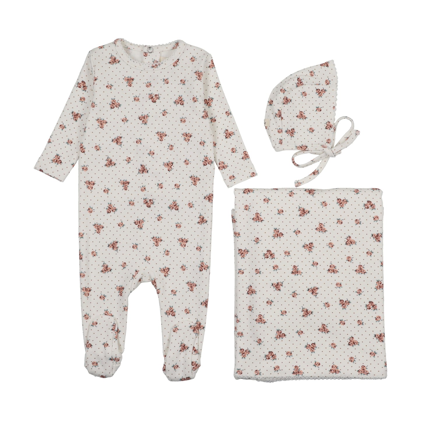 Floral Printed footie three piece set