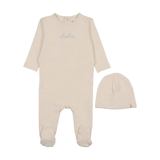 French Terry Embroidered Bebe footie + beanie
