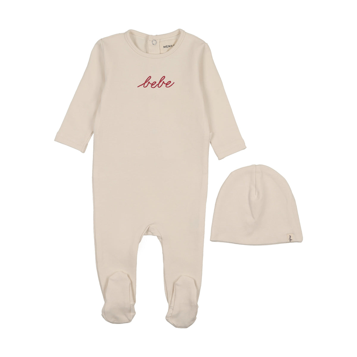 French Terry Embroidered Bebe footie + beanie-1
