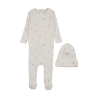 RIB FLORAL PRINT FOOTIE + BEANIE