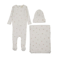 RIB FLORAL PRINT FOOTIE THREE PIECE SET