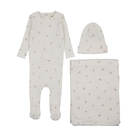 RIB FLORAL PRINT FOOTIE THREE PIECE SET