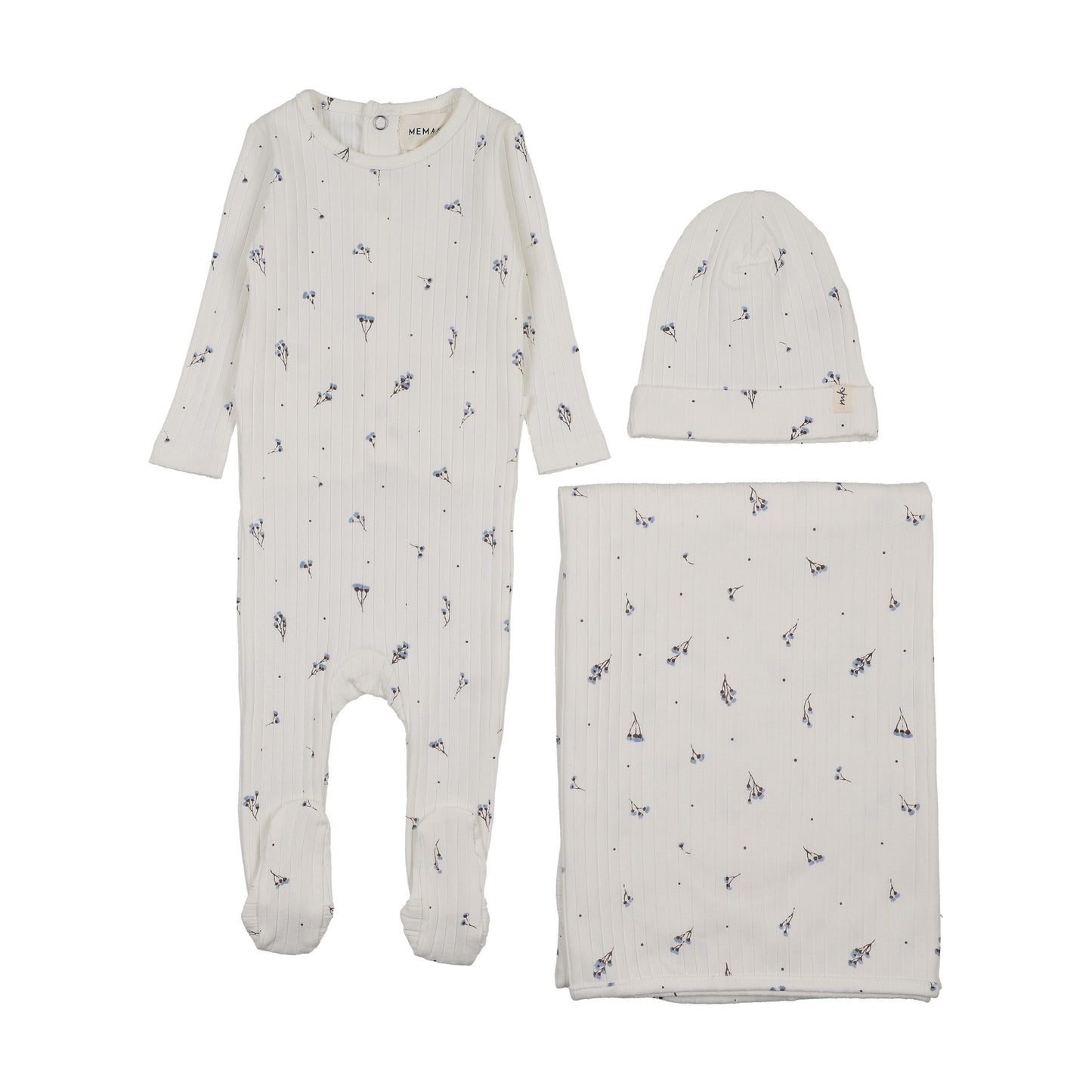 RIB FLORAL PRINT FOOTIE THREE PIECE SET