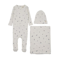RIB FLORAL PRINT FOOTIE THREE PIECE SET