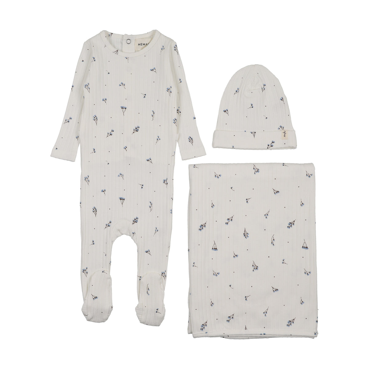 RIB FLORAL PRINT FOOTIE THREE PIECE SET-2