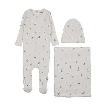RIB FLORAL PRINT FOOTIE THREE PIECE SET