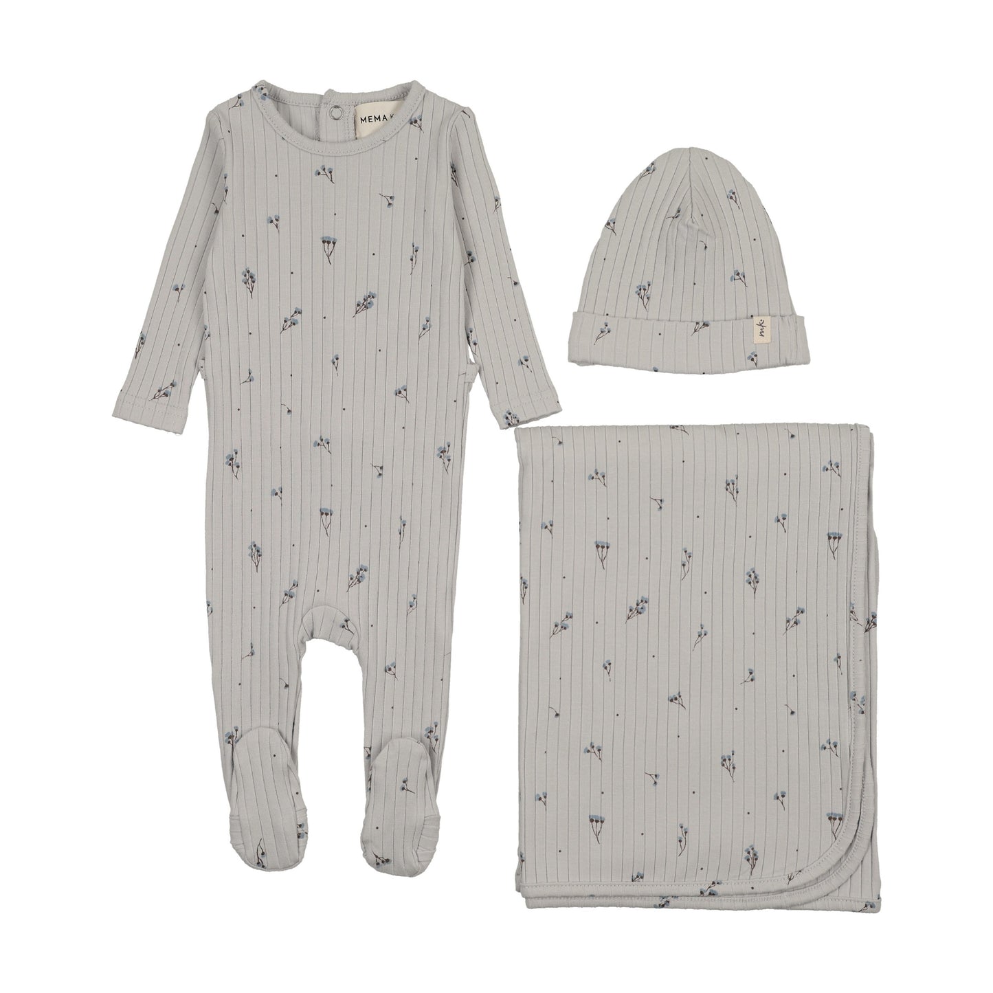 RIB FLORAL PRINT FOOTIE THREE PIECE SET