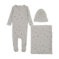 RIB FLORAL PRINT FOOTIE THREE PIECE SET