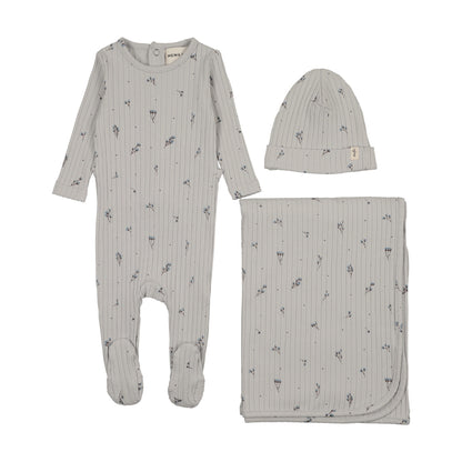 RIB FLORAL PRINT FOOTIE THREE PIECE SET