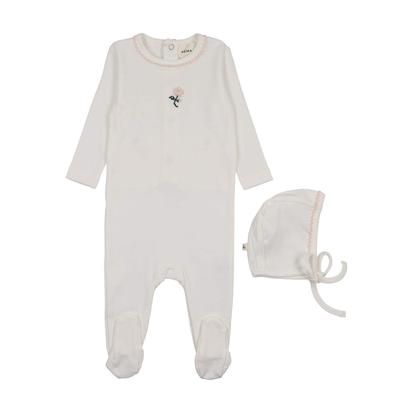 EMBROIDERED FOOTIE + BONNET