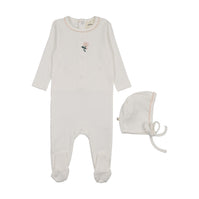 EMBROIDERED FOOTIE + BONNET
