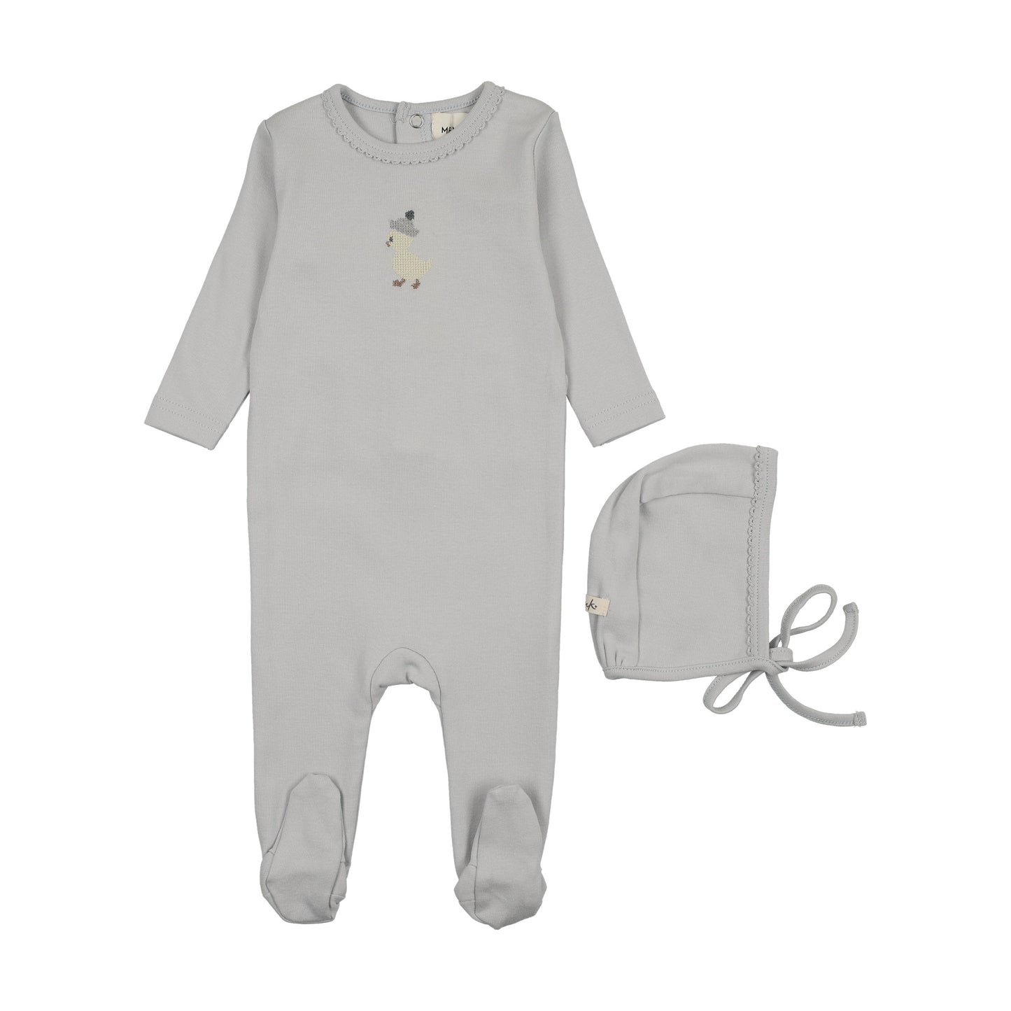 EMBROIDERED FOOTIE + BONNET