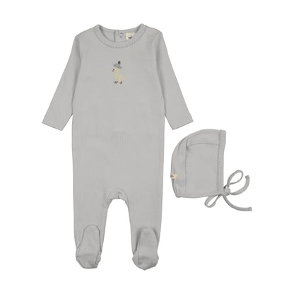 EMBROIDERED FOOTIE + BONNET