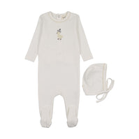 EMBROIDERED FOOTIE + BONNET