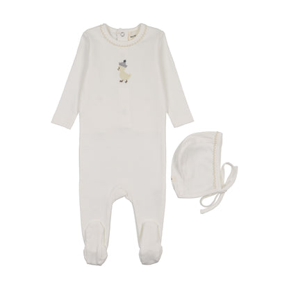 EMBROIDERED FOOTIE + BONNET