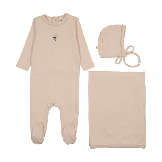 EMBROIDERED FOOTIE THREE PIECE SET