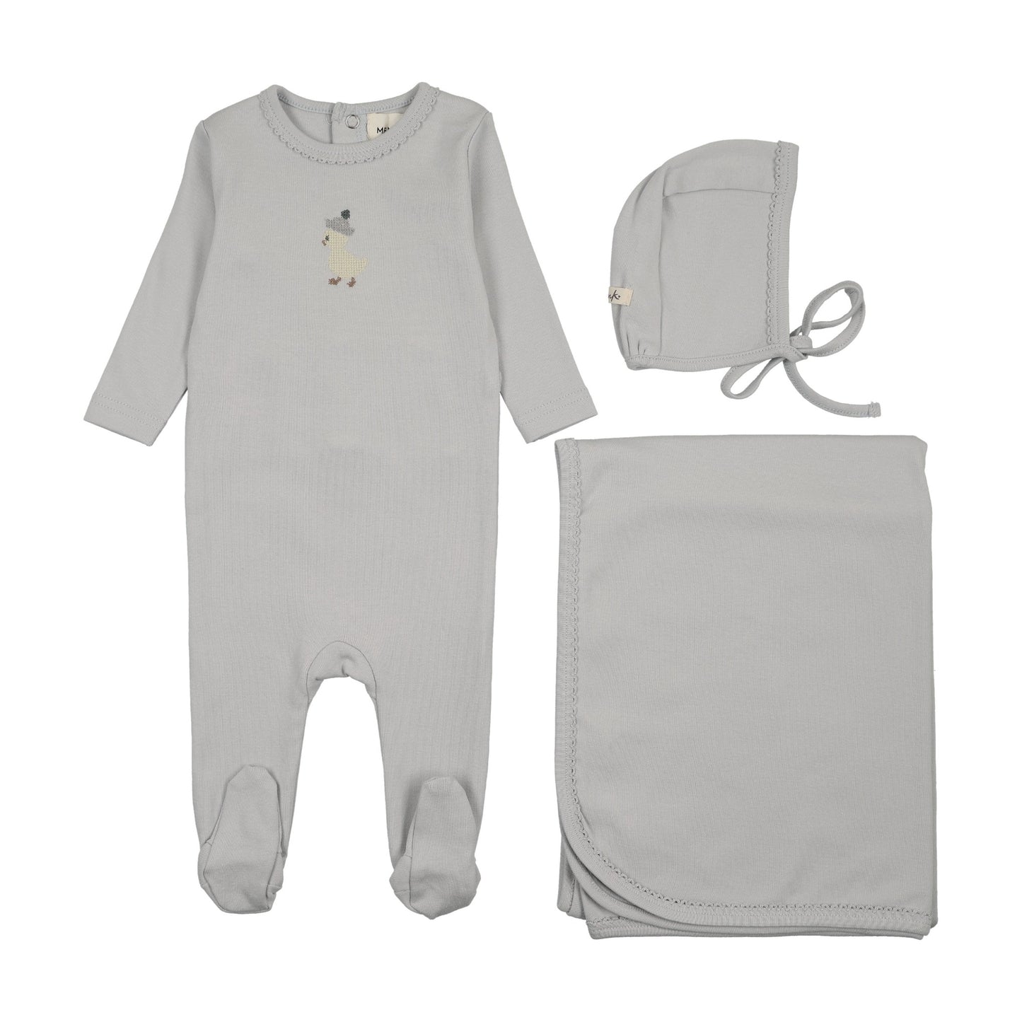 EMBROIDERED FOOTIE THREE PIECE SET