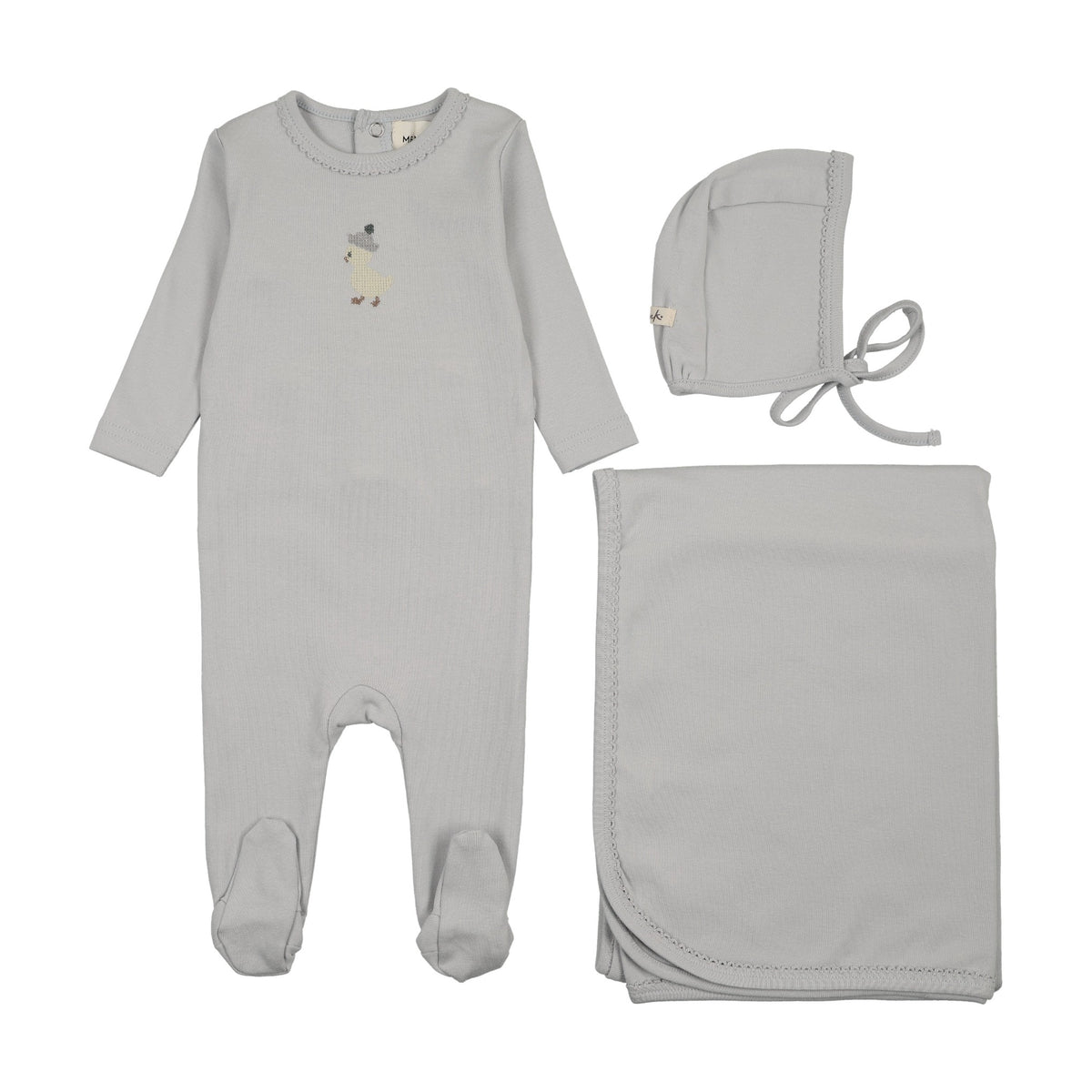 EMBROIDERED FOOTIE THREE PIECE SET-2