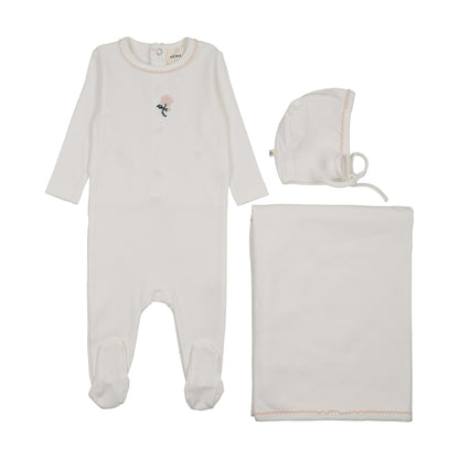 EMBROIDERED FOOTIE THREE PIECE SET