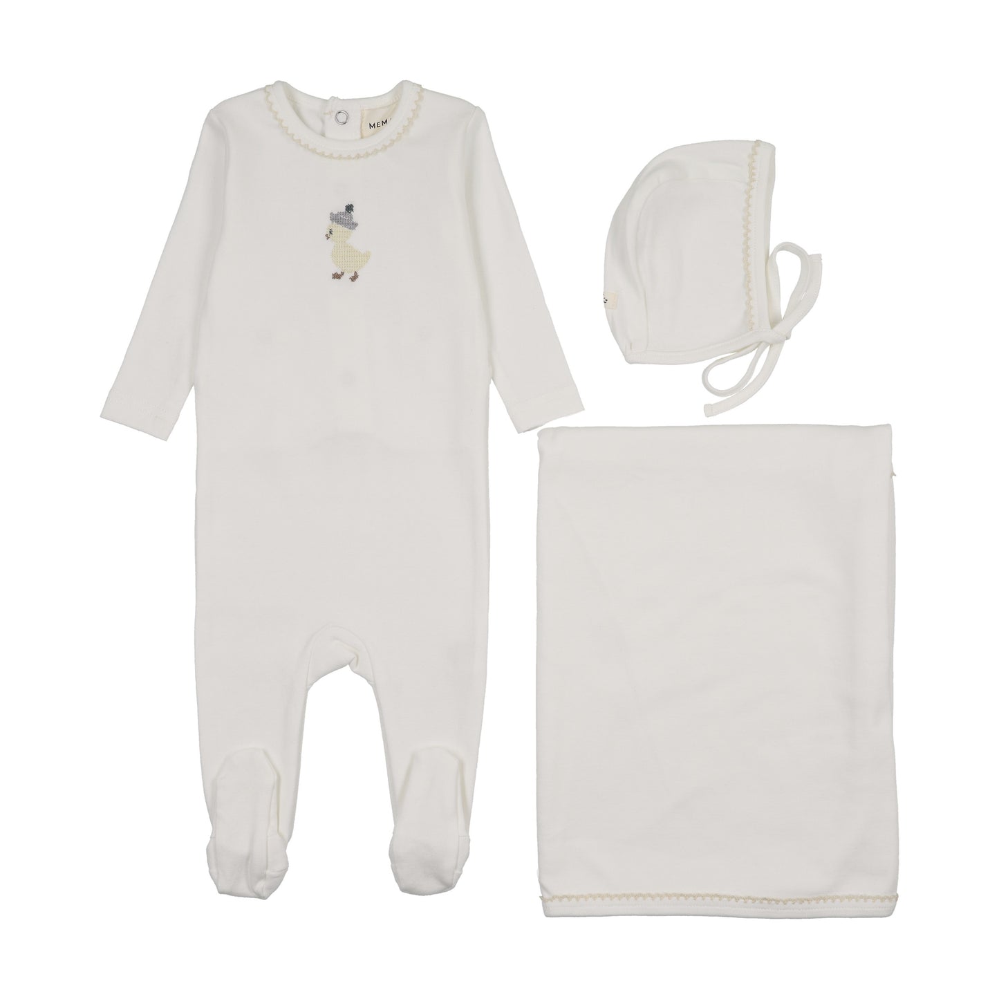 EMBROIDERED FOOTIE THREE PIECE SET