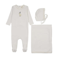 EMBROIDERED FOOTIE THREE PIECE SET