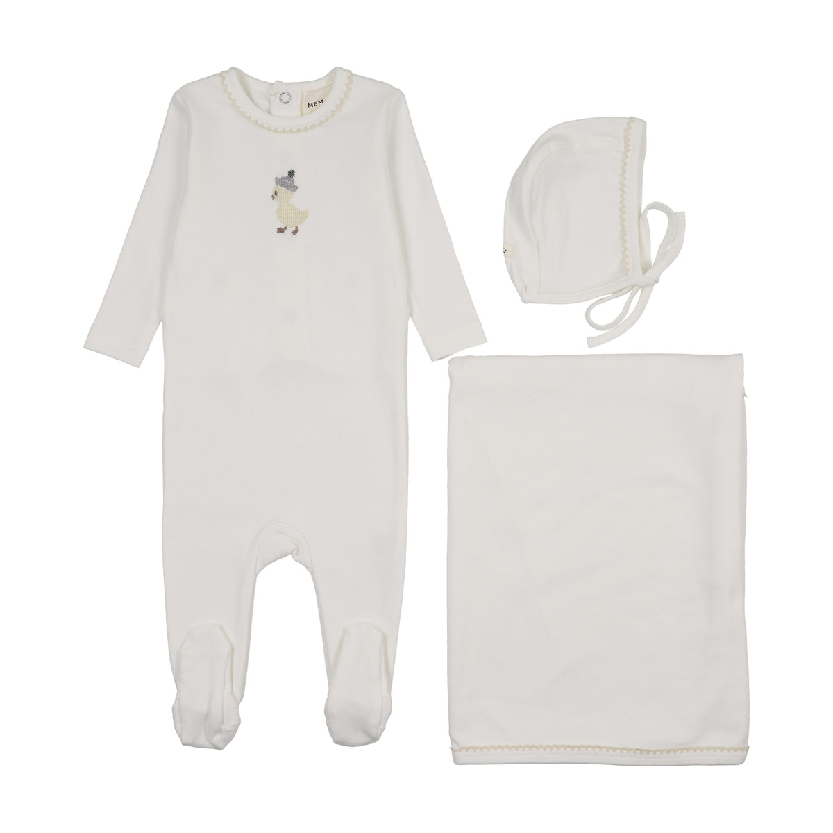 EMBROIDERED FOOTIE THREE PIECE SET-4