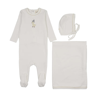 EMBROIDERED FOOTIE THREE PIECE SET